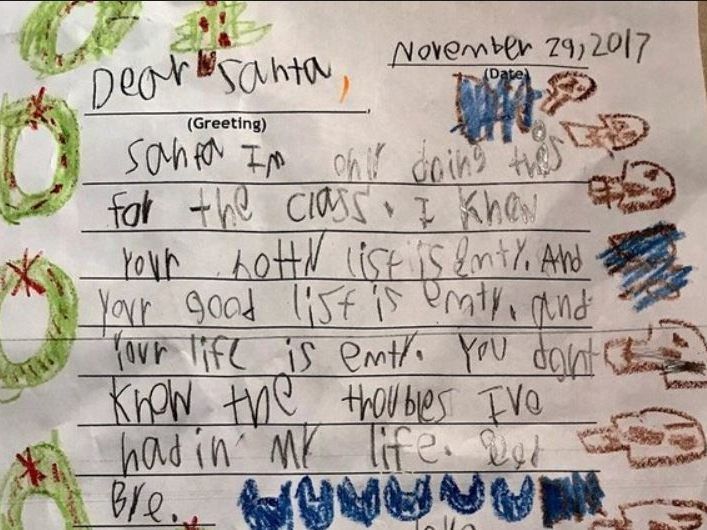 Diesen Brief schrieb ein sechsjähriger an den Weihnachtsmann.