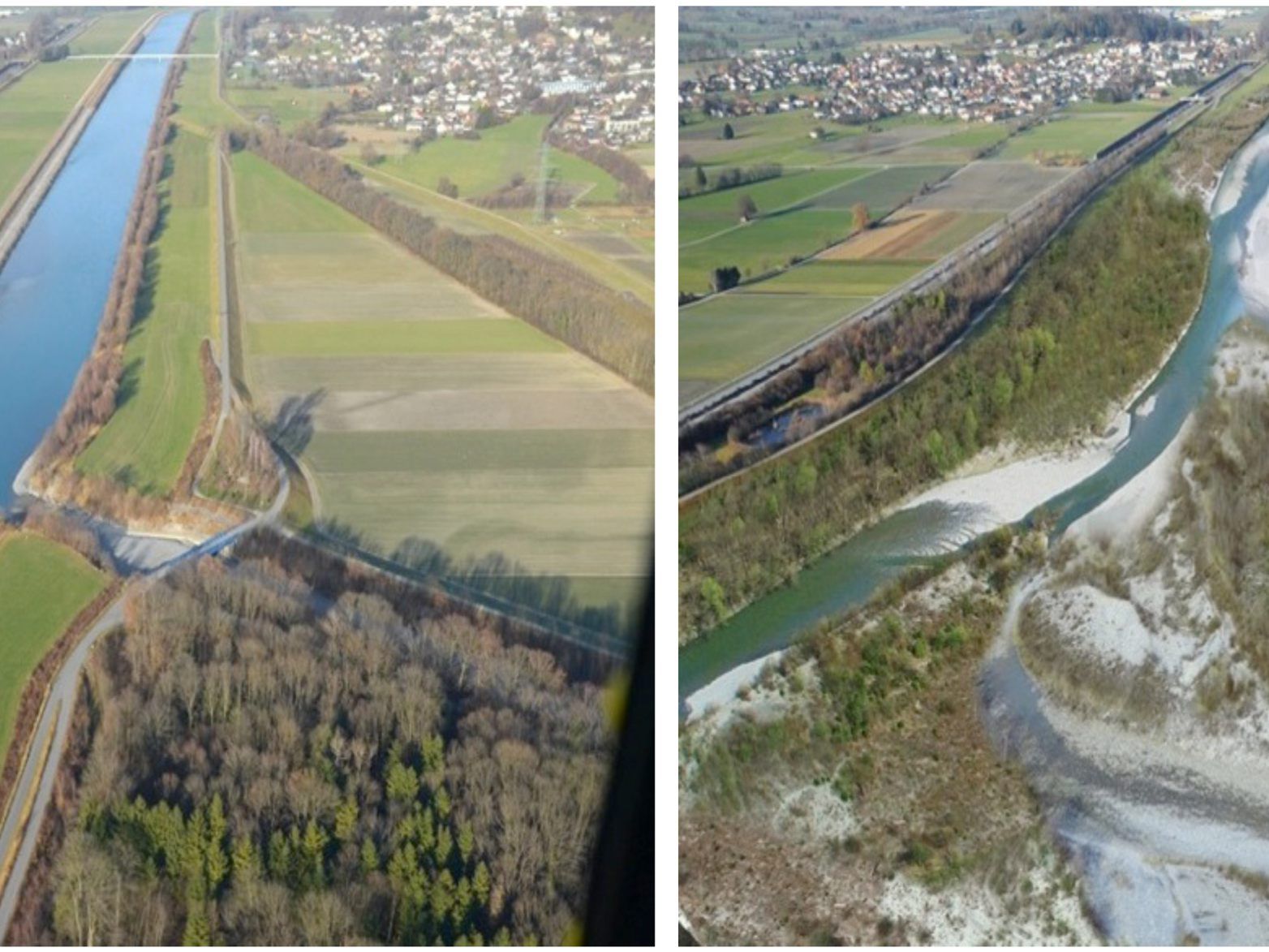 Frutzmündung im heutigen Zustand und visualisiert im künftigen Zustand.