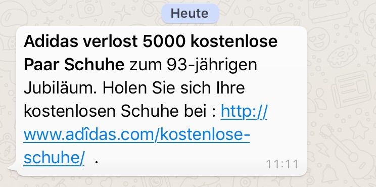 Die betreffende Spam-Nachricht