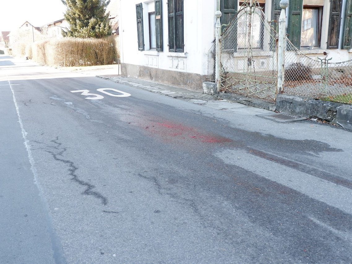 Das Blut auf der Straße zeugt von dem Unfall.