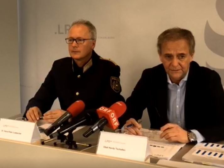 Landespolizeidirektor Dr. Hans-Peter Ludescher und der Leiter des Landeskriminalamts Oberst Hardy Tschofen.
