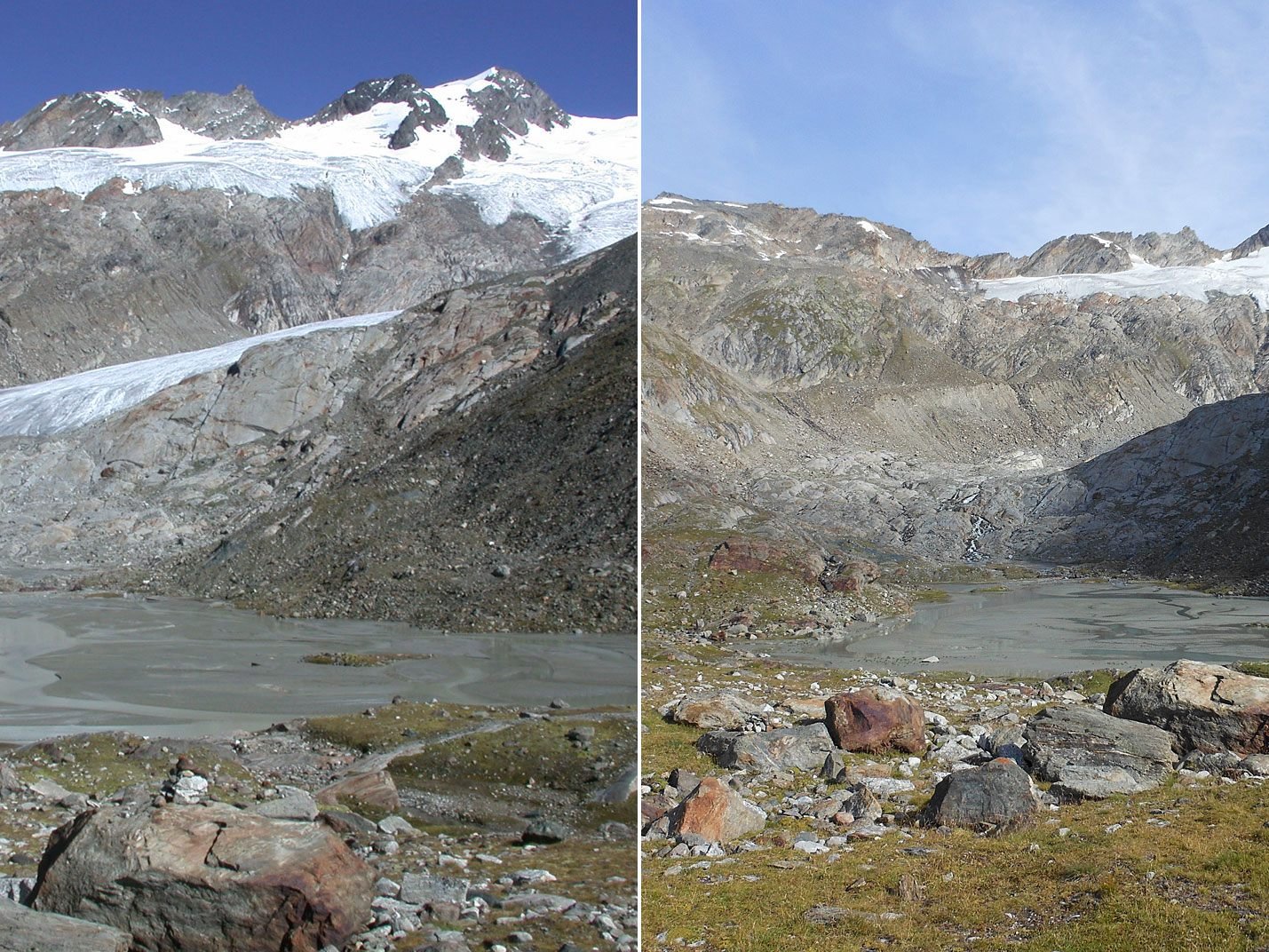 Der Umbalkees im Jahr 2006 links, und rechts im Jahr 2016.