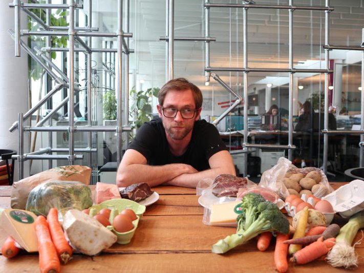 Links der Einkauf vom Supermarkt, die Ausbeute von Wochenmarkt und Hofläden ist auf der rechten Seite.