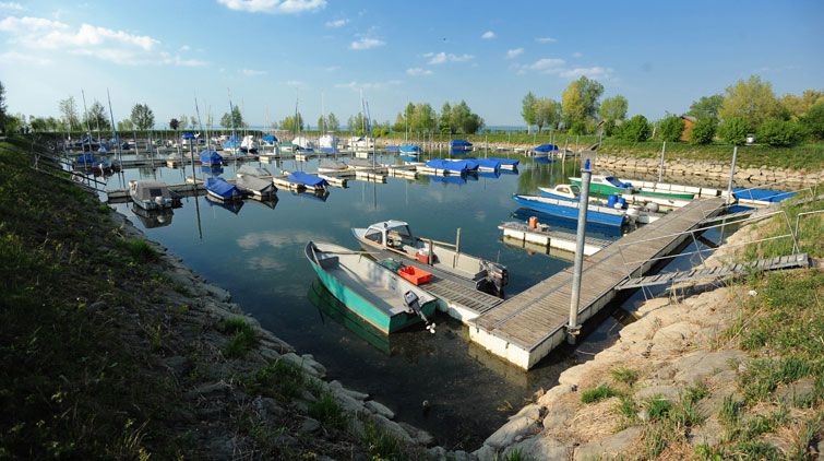 Im Höchster Hafen ist das Wasser noch 1,80 Meter tief.