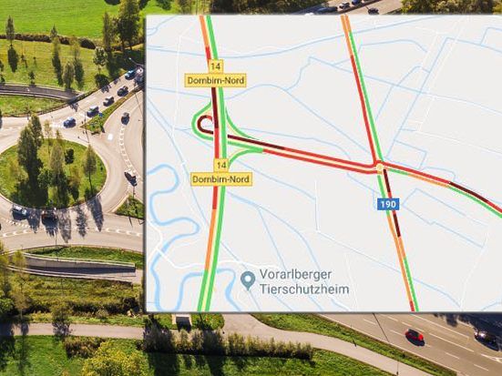 Stockender Verkehr an den bekannt problematischen Stellen im Land, hier Dornbirn Nord.