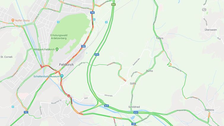 Stadtgebiet Feldkirch - Bild: Screenshot Google Maps