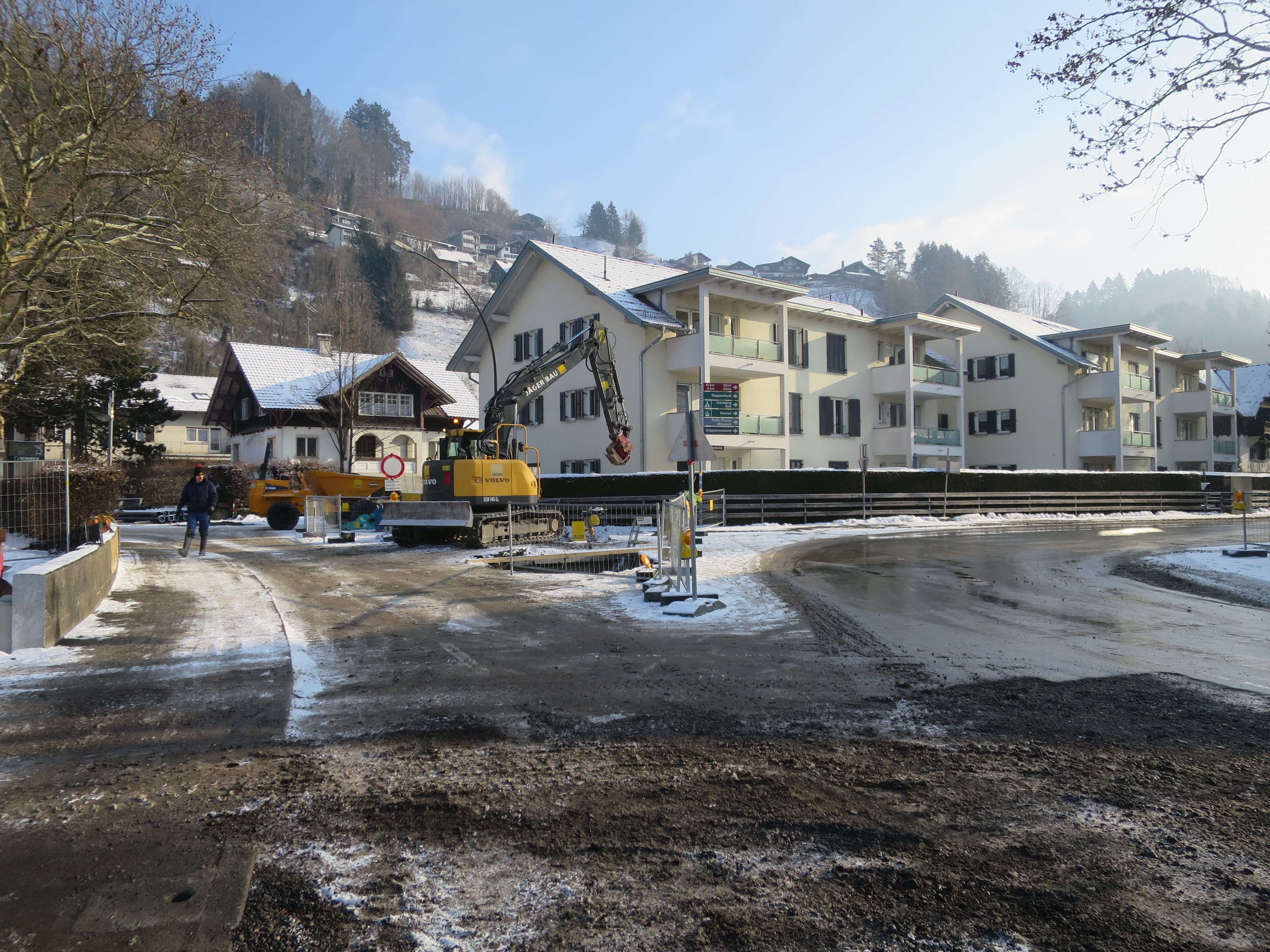 Vorbereitungen für den Bau der Abwasserleitung.