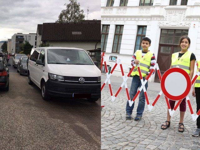 In Wien ist die Schulstraße Realität (rechts), doch auch in Vorarlberg will man "Elterntaxis" einschränken.