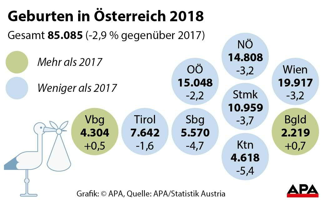 Trotz des Rückgangs zum Vorjahr verzeichnete Wien einen starken Geburtenüberschuss.