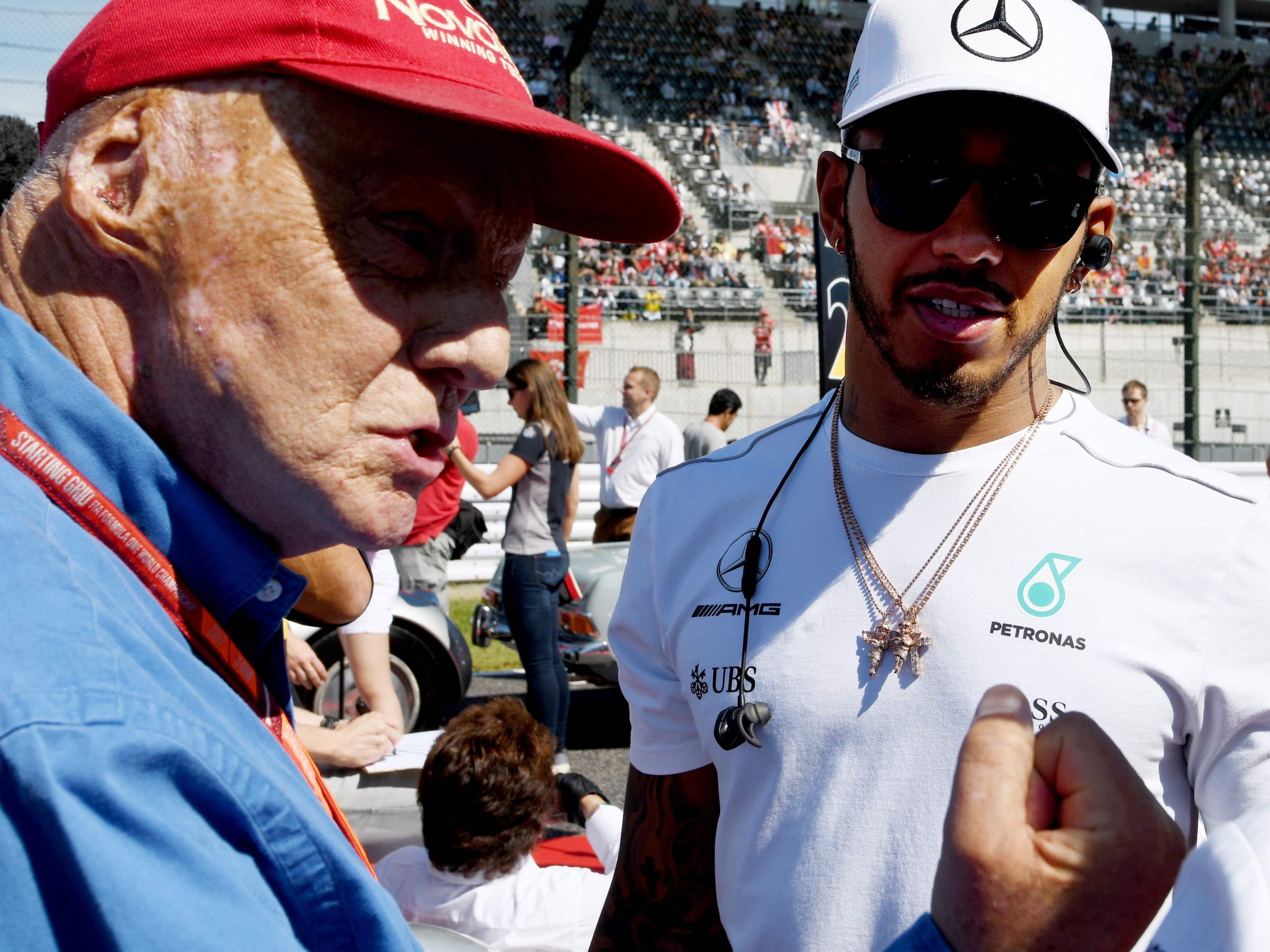 Lauda und Hamilton im Oktober 2017 beim GP von Japan in Suzuka.
