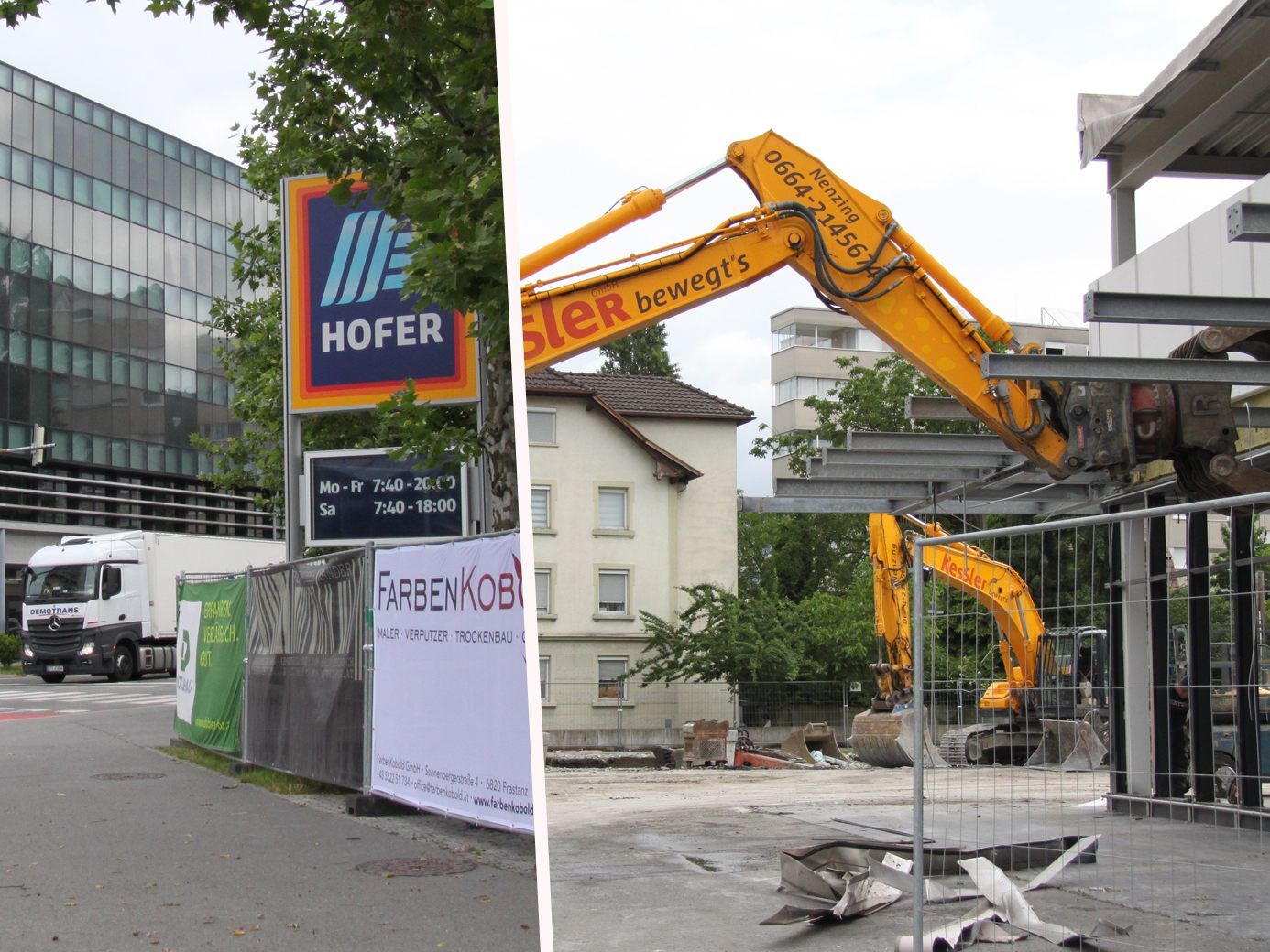 Die Baumaschinen sind vor der Hofer-Filiale in Bregenz bereits angerückt.