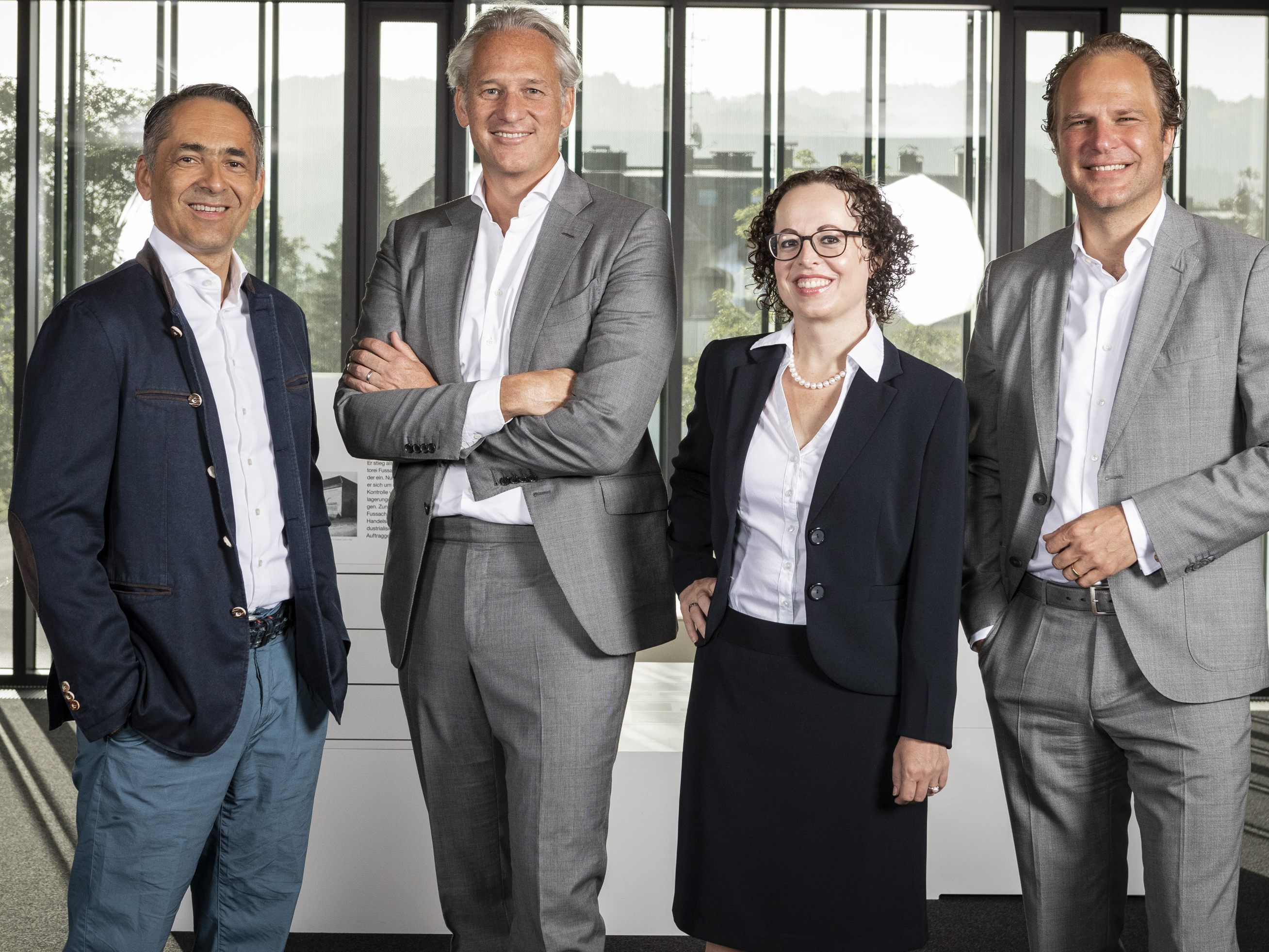 Präsidium der IV-Vorarlberg (vlnr.) Vizepräs. Hubert Rhomberg, Präs. Martin Ohneberg, Vizepräs. Christine Schwarz-Fuchs, Vizepräsident Heinz Senger-Weiss