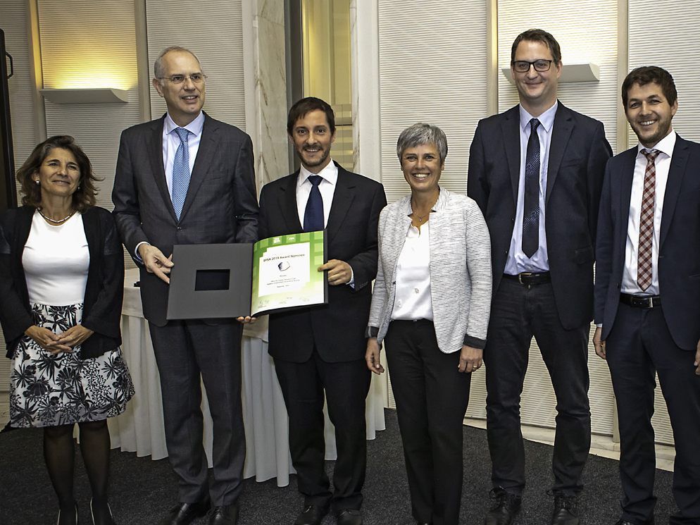 Gracia Vara Arribas und Marco Ongaro (EPSA), Christoph Kutzer (Büro für Zukunftsfragen/Land Vorarlberg), Barbara Österle, Elmar Huber und Dietmar Übelher (aha Jugendinformationszentrum Vorarlberg)