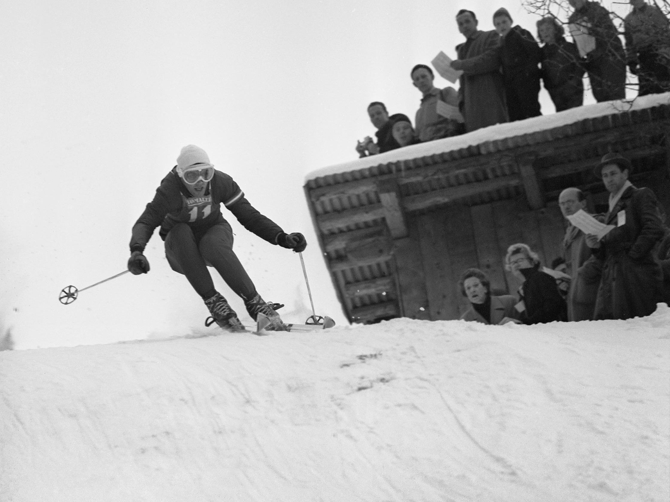 Toni Sailer auf dem Lauberhorn 1958. Er gewann dort vier Mal (1955-58)