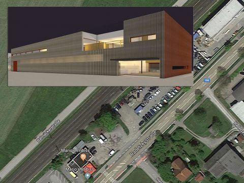 Die Außenansicht des neuen MPreis-Marktes samt Kindergarten in Hohenems.