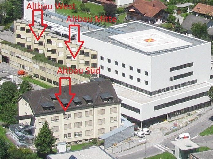 42 Patientenbetten werden aus dem Haupttrakt (Mitte) in den Altbau Süd für die Generalsanierung umgesiedelt.