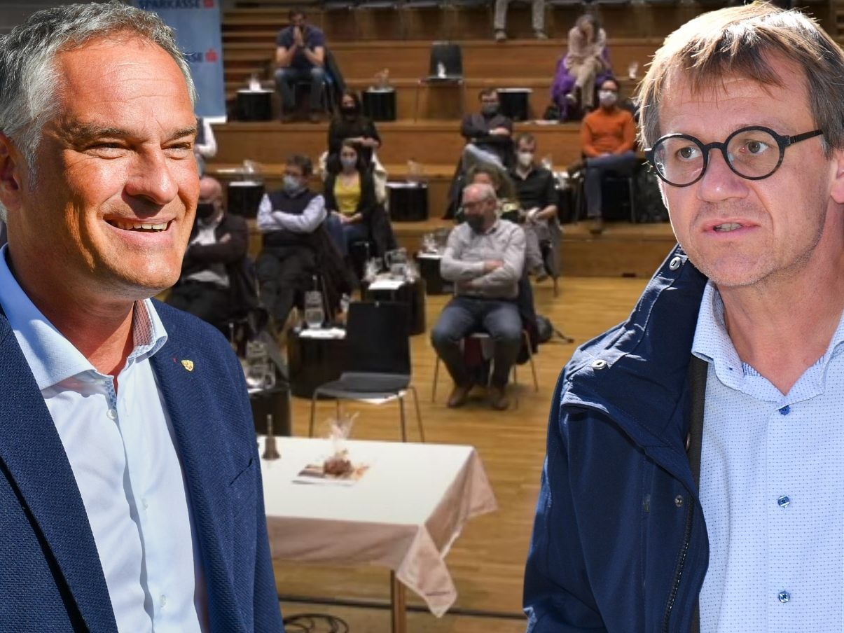 Mario Leiter (l.) wurde von Christoph Thoma (r.) scharf kritisiert - Bei "Vorarlberg Live" nahm der Vizebürgermeister Stellung zu den Vorwürfen.