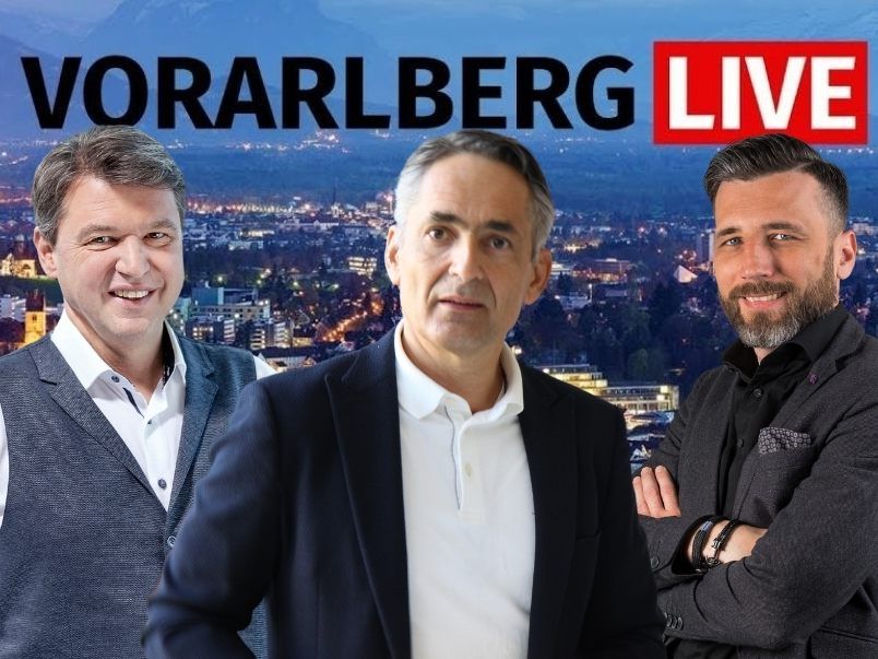 Kurt Fischer (l.) und Hubert Rhomberg (m.) zu Gast bei "Vorarlberg Live"