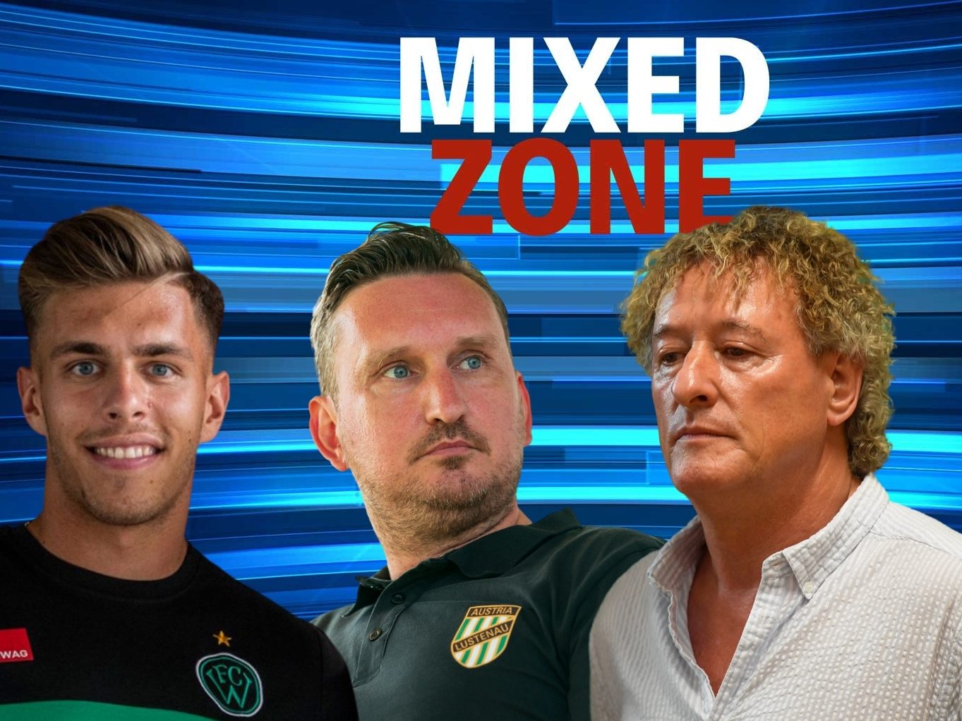 Darijo Grujcic (l.), Alexander Kiene (m.) und Peter Handle (r.) in der MIXED ZONE zu Gast.