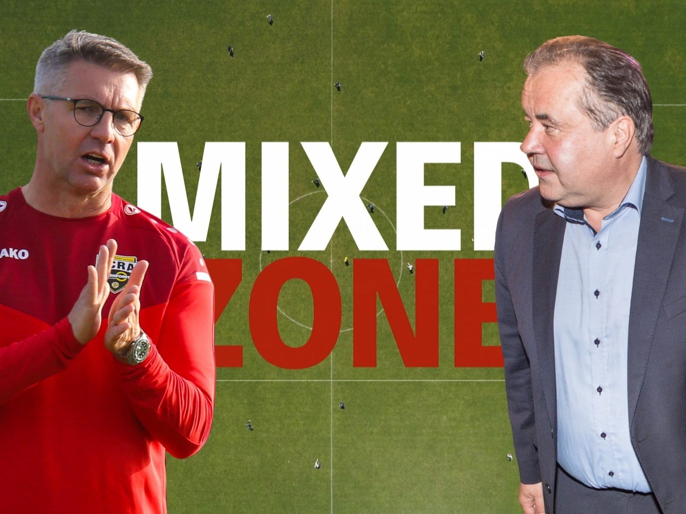 Damir Canadi (r.) und Peter Pfanner (r.) sind zu Gast in der MIXED ZONE.