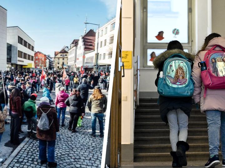 Auf Fotos der Demonstration ist die Frau ohne Maske zu sehen.