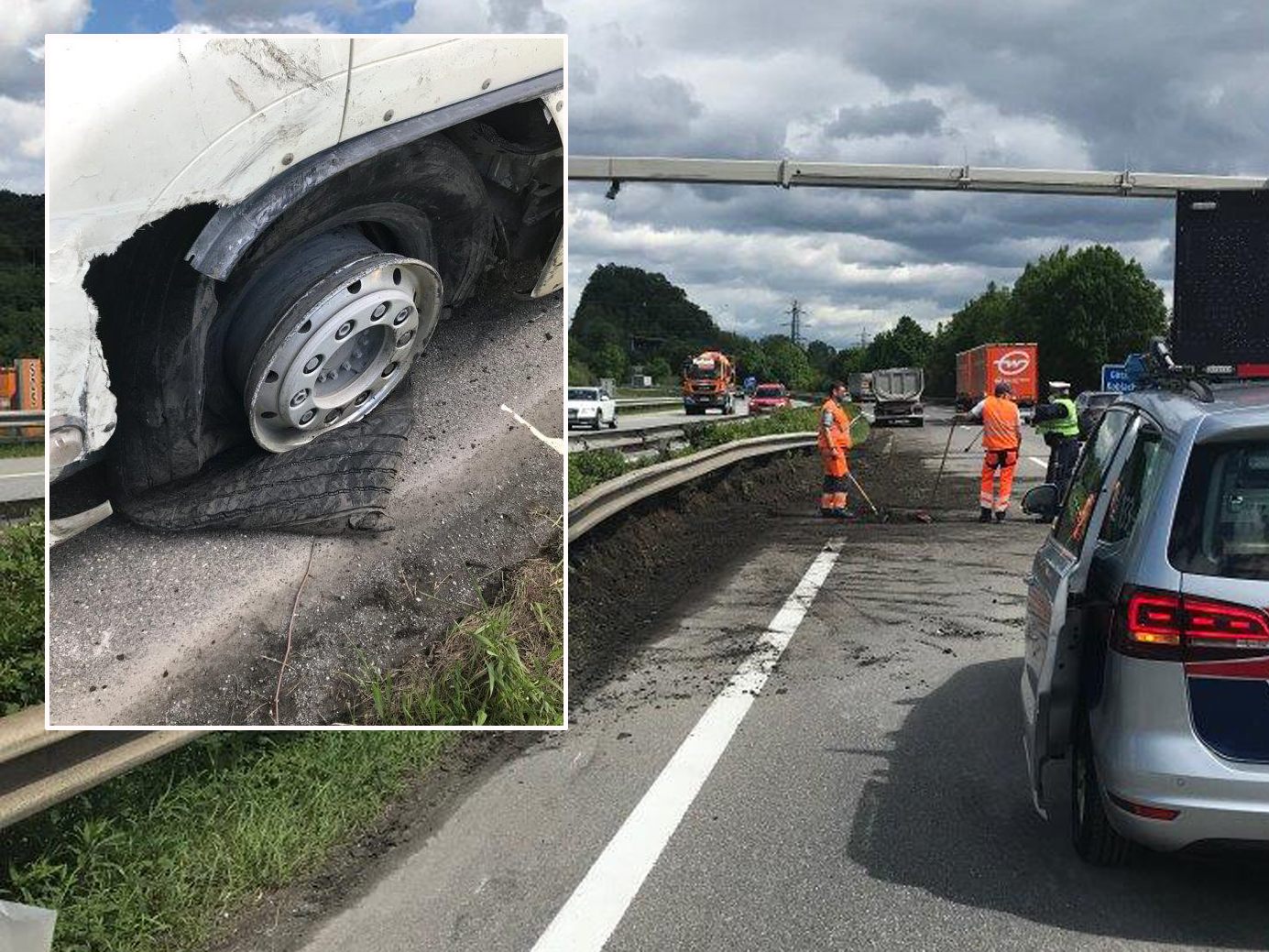 . Die Leiteinrichtung sowie das Sattelzugfahrzeug wurden erheblich beschädigt.