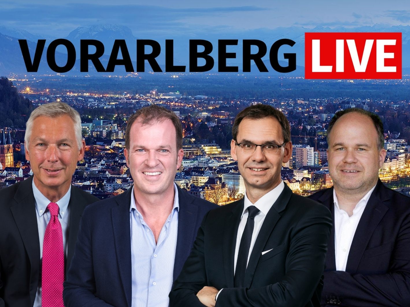Hermann Fercher, Michael Nachbaur und Landeshauptmann Markus Wallner heute bei Gerold Riedmann in "Vorarlberg LIVE".