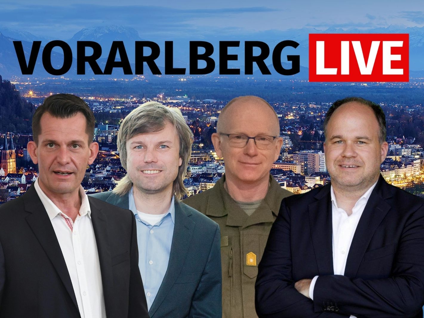Dr. Wolfgang Mückstein, Reinhard Schertler und Brigadier Gunther Hessel bei Gerold Riedmann in "Vorarlberg LIVE".