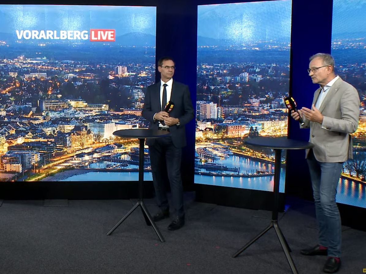 Armin Fidler (r.) und Markus Wallner (m.) bei "Vorarlberg LIVE" im Gespräch mit Gerold Riedmann.
