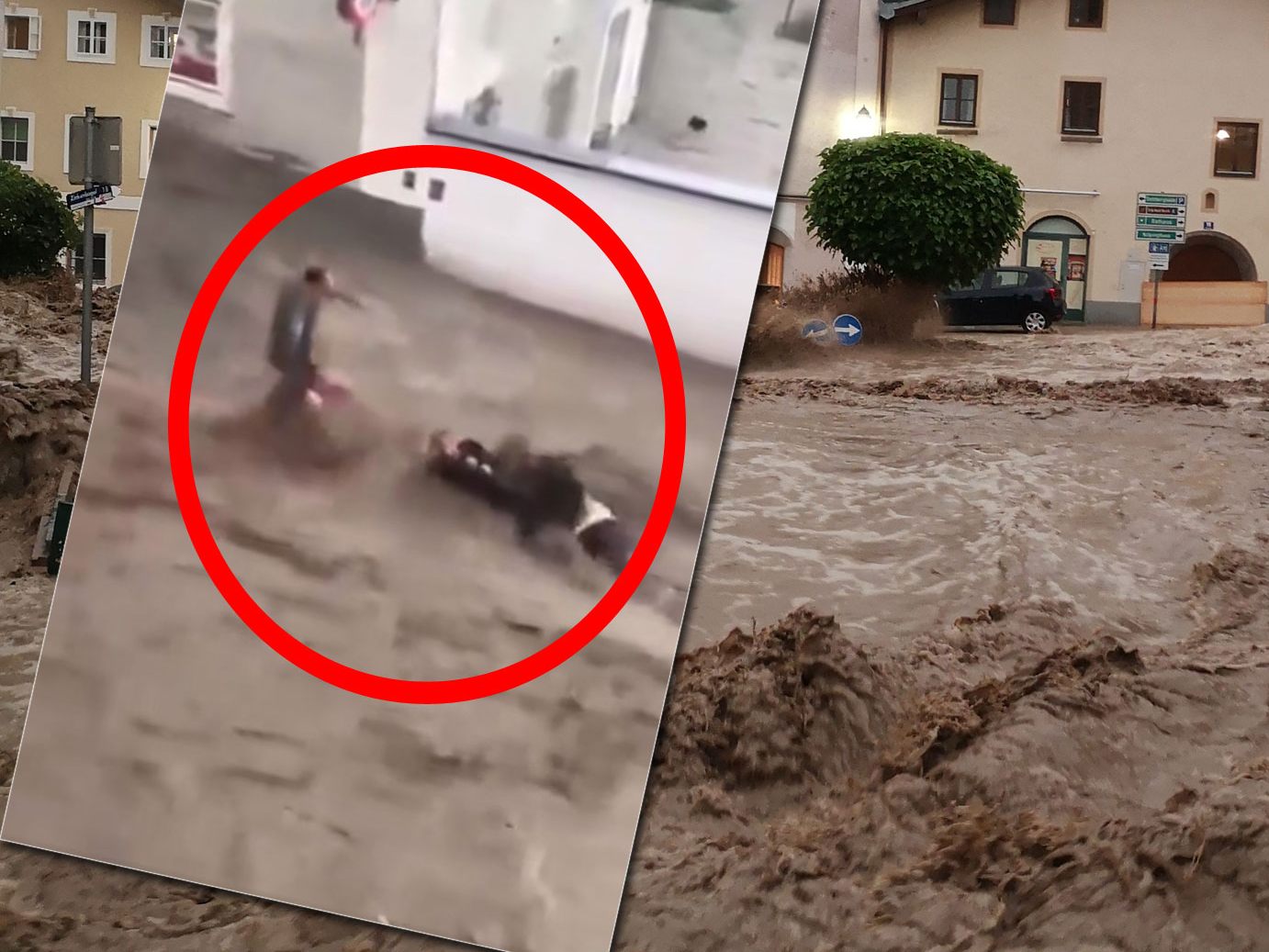in den reißenden Fluten konnten sich die beiden Personen nicht auf den Beinen halten, oder sich selbst in Sicherheit bringen.