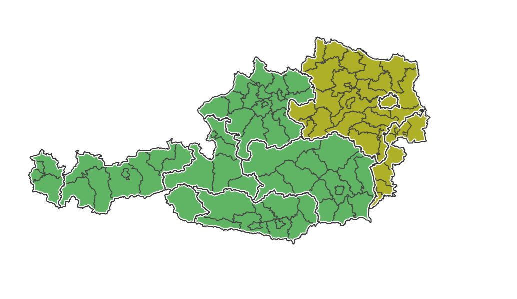 Am 08.07.2021 stuft die Corona Kommission Österreich und die Bundesländer Burgenland, Niederösterreich und Wien mit "geringem Risiko" ein. Die Bundesländer Steiermark, Kärnten, Oberösterreich, Salzburg, Tirol und Vorarlberg werden mit "sehr geringem Risiko" bewertet. 