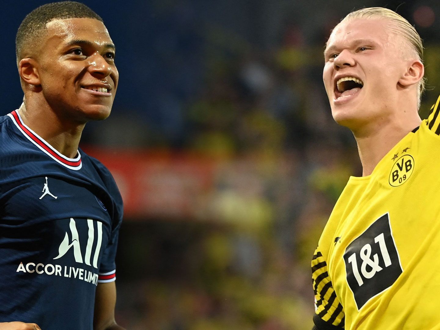 ZWei der heißesten Aktien auf dem Transfermarkt: Kylian Mbappe (l.) und Erling Haaland (r.).