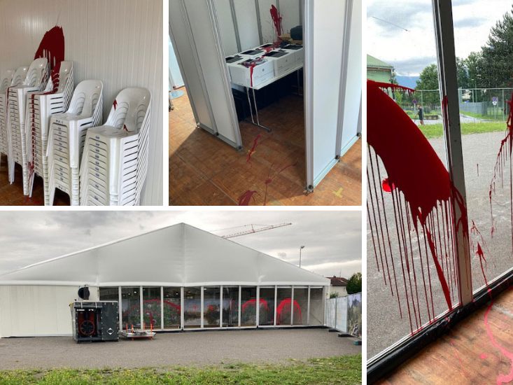Impfgegner verwüsten neues Test- und Impfzentrum in Hohenems.