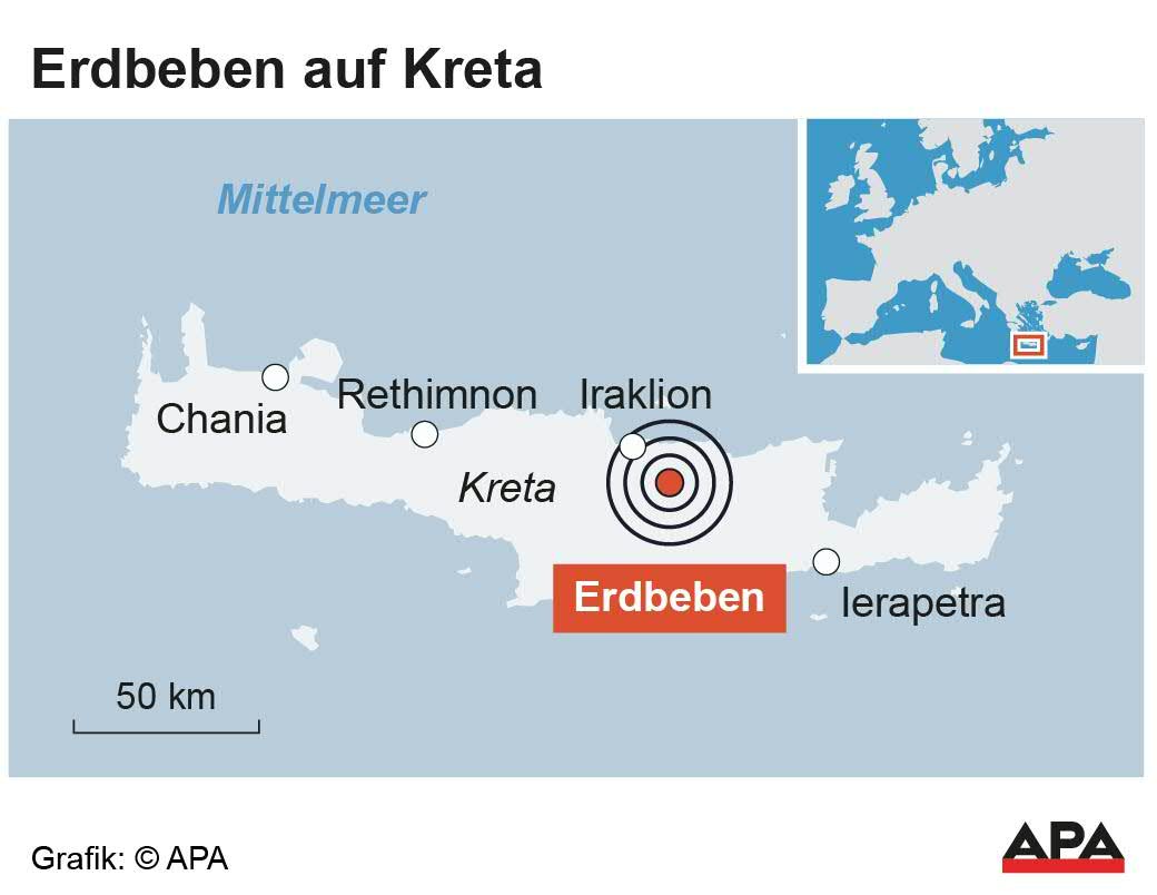 Das Epizentrum lag rund 20 Kilometer südöstlich von Iraklion.