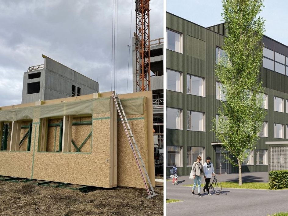 Ausweichschule Fischbach: Holzbauarbeiten gestartet..