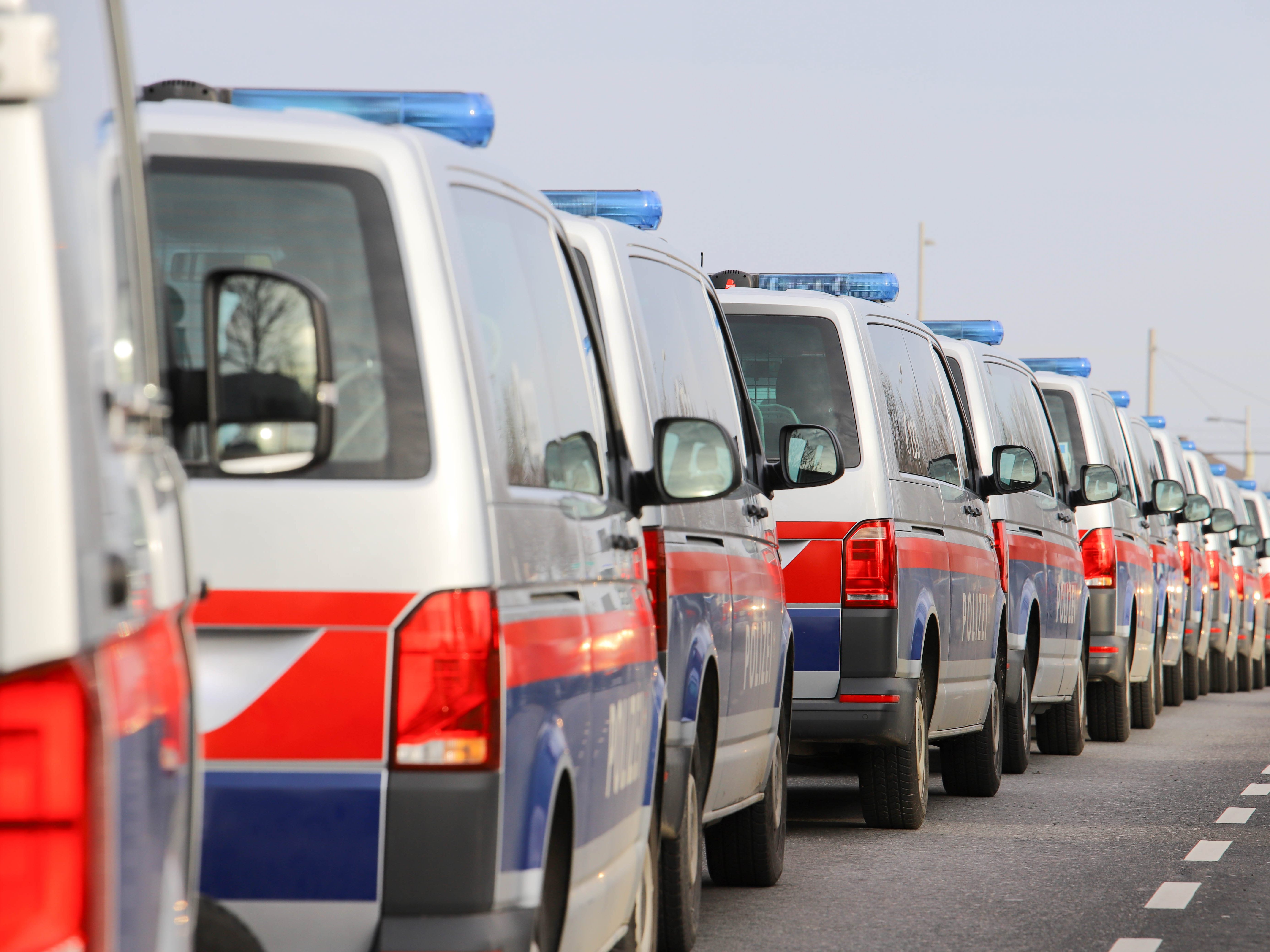 Das Foto zeigt Polizeiautos bei einer anderen Räumung eines Protestcamps in Wien-Donaustadt.