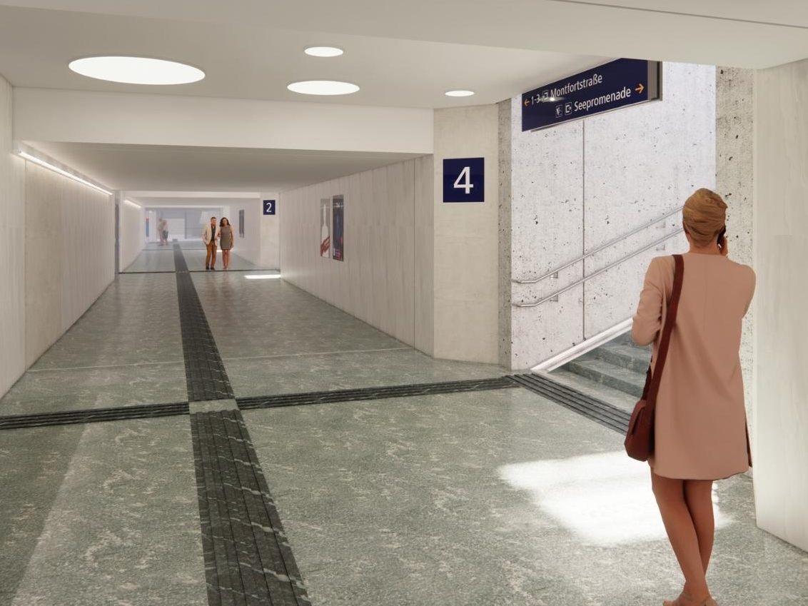 Die Hypounterführung am Bahnhof Bregenz ist ein wichtiger Zugang zu den Bahnsteigen und dient zudem als beliebte Verbindung zwischen der Stadt und dem Bodensee.
