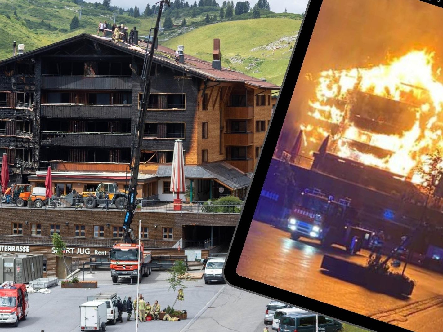 Das Ausmaß des Schadens am Hotel Jägeralpe wurde im Licht des Tages erkennbar.