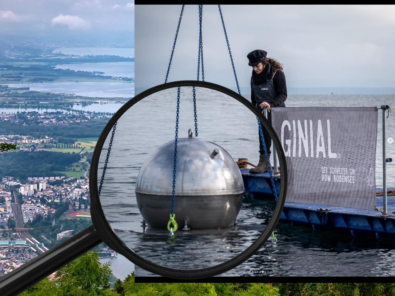 Der Gin wird mit Spezialequipment in den Bodensee verlagert.