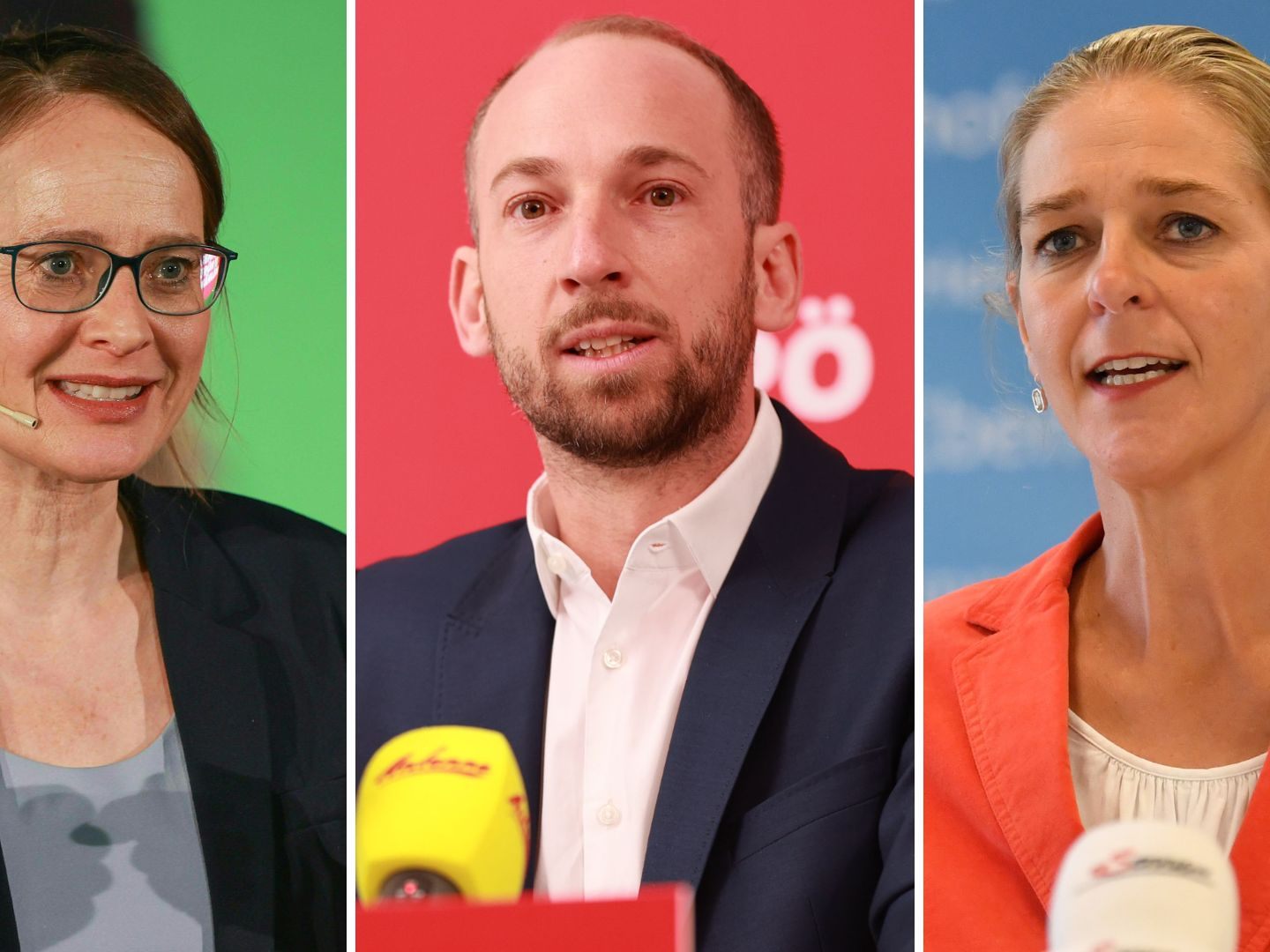 Martina Berthold (Grüne), David Egger (SPÖ) und Andrea Klambauer (NEOS) treten bei der Salzburg-Wahl zum ersten Mal als Spitzenkandidaten an.