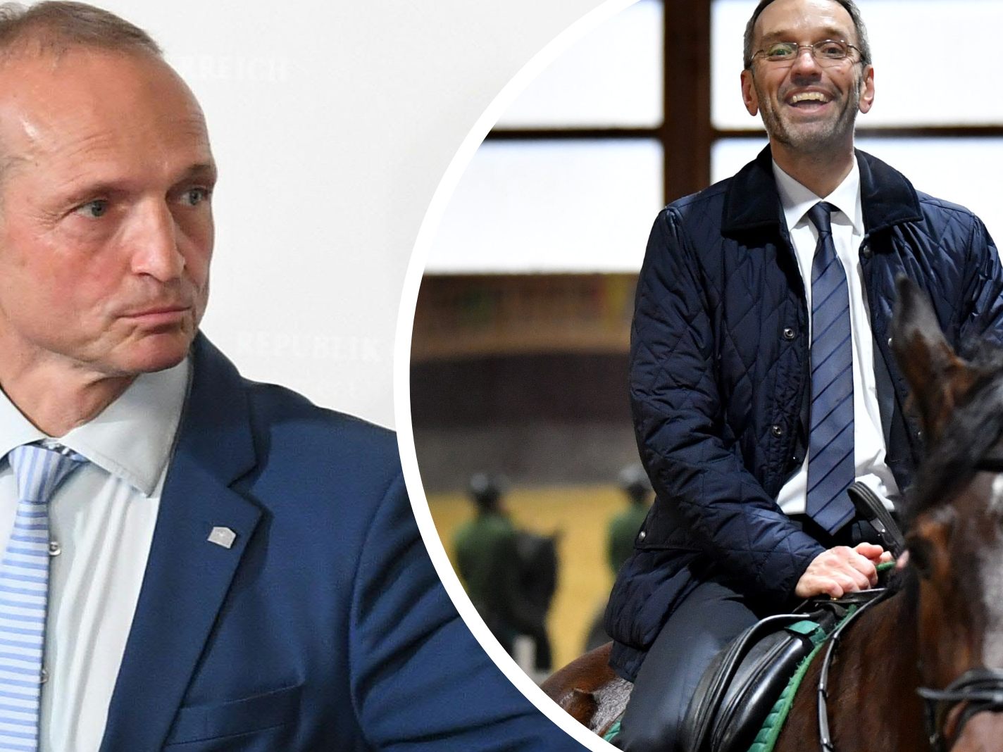 Gerstls (l.) Sager war Anspielung an Kickls Polizeipferde-Pläne während dessen Amtszeit als Innenminister.