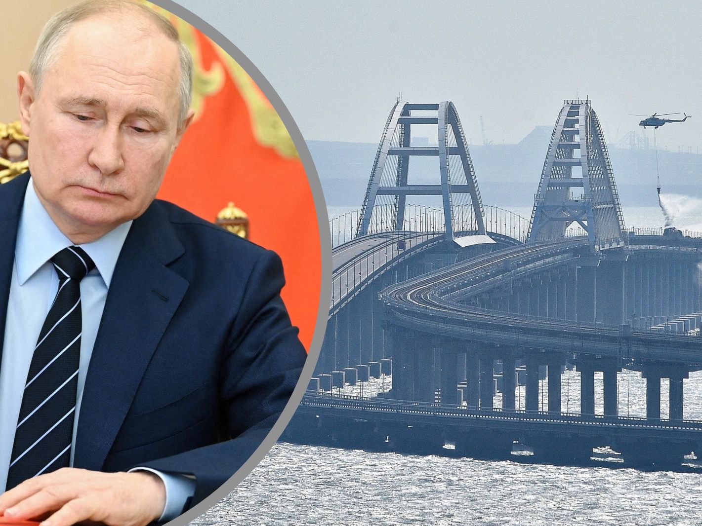 Auf der Krim-Brücke ist der Verkehr russischen Angaben zufolge zum Erliegen gekommen.