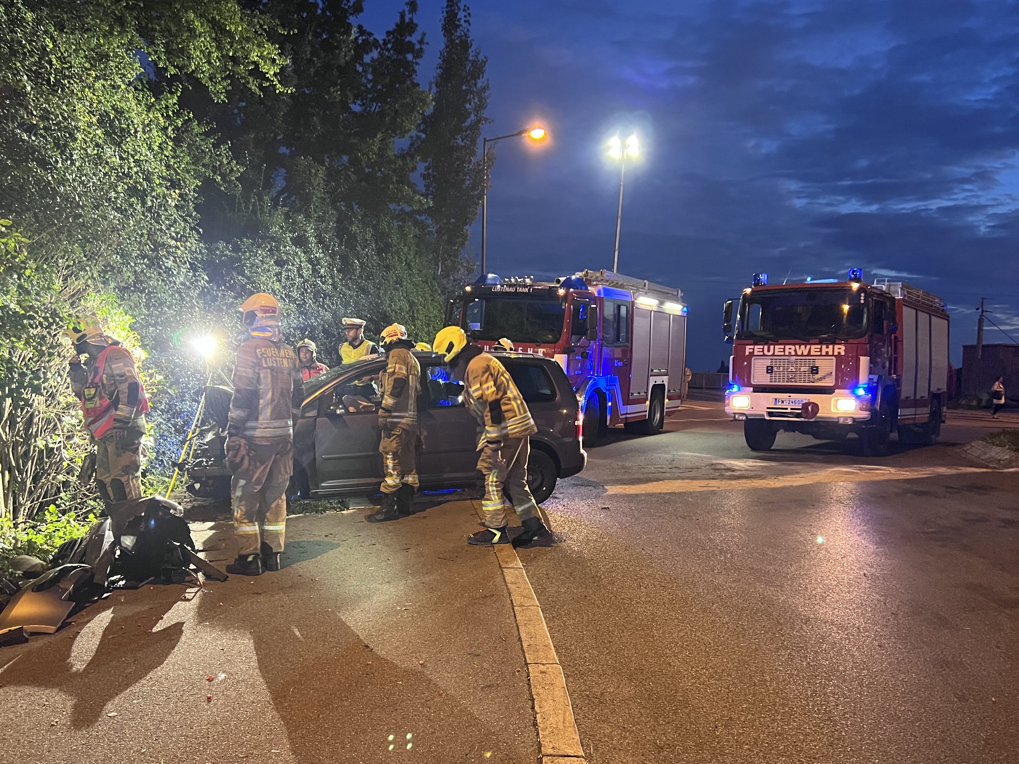 Die Feuerwehr musste das Unfallauto aus einen Gebüsch ziehen.