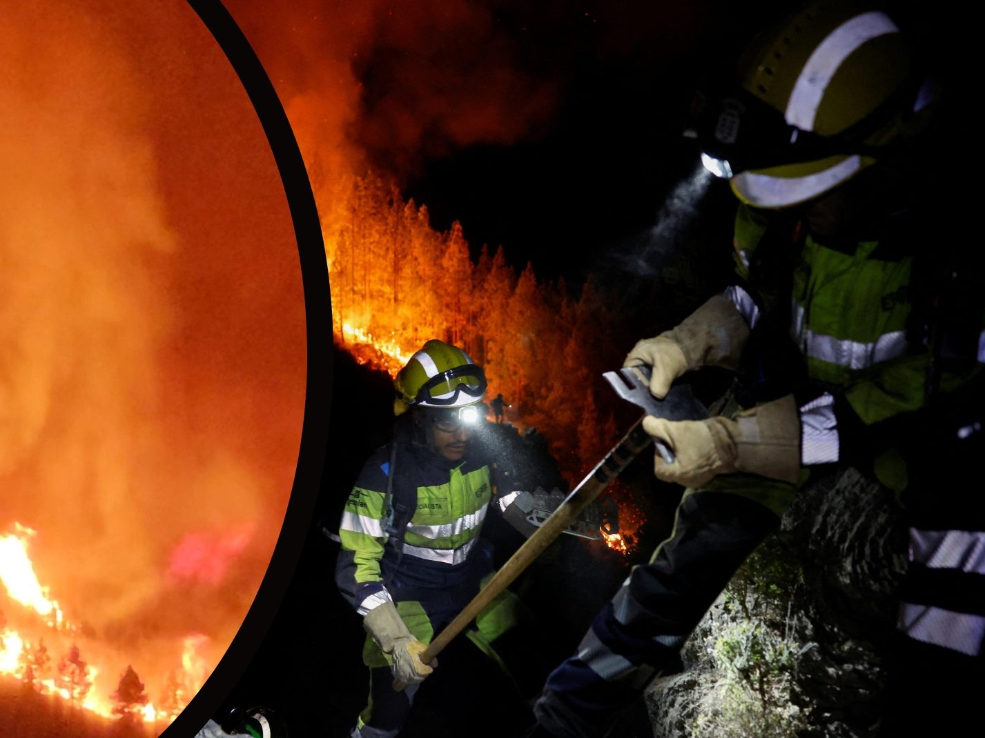 Die Einsatzkräfte kämpfen gegen die Flammen an.