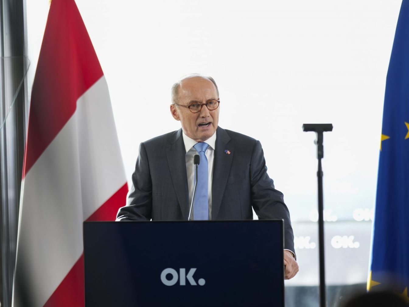 ÖVP-Europaabgeordnete und Erster Vizepräsident des Europäischen Parlaments Othmar Karas am Donnerstag, 12. Oktober 2023, im Rahmen einer persönlichen Erklärung in Wien