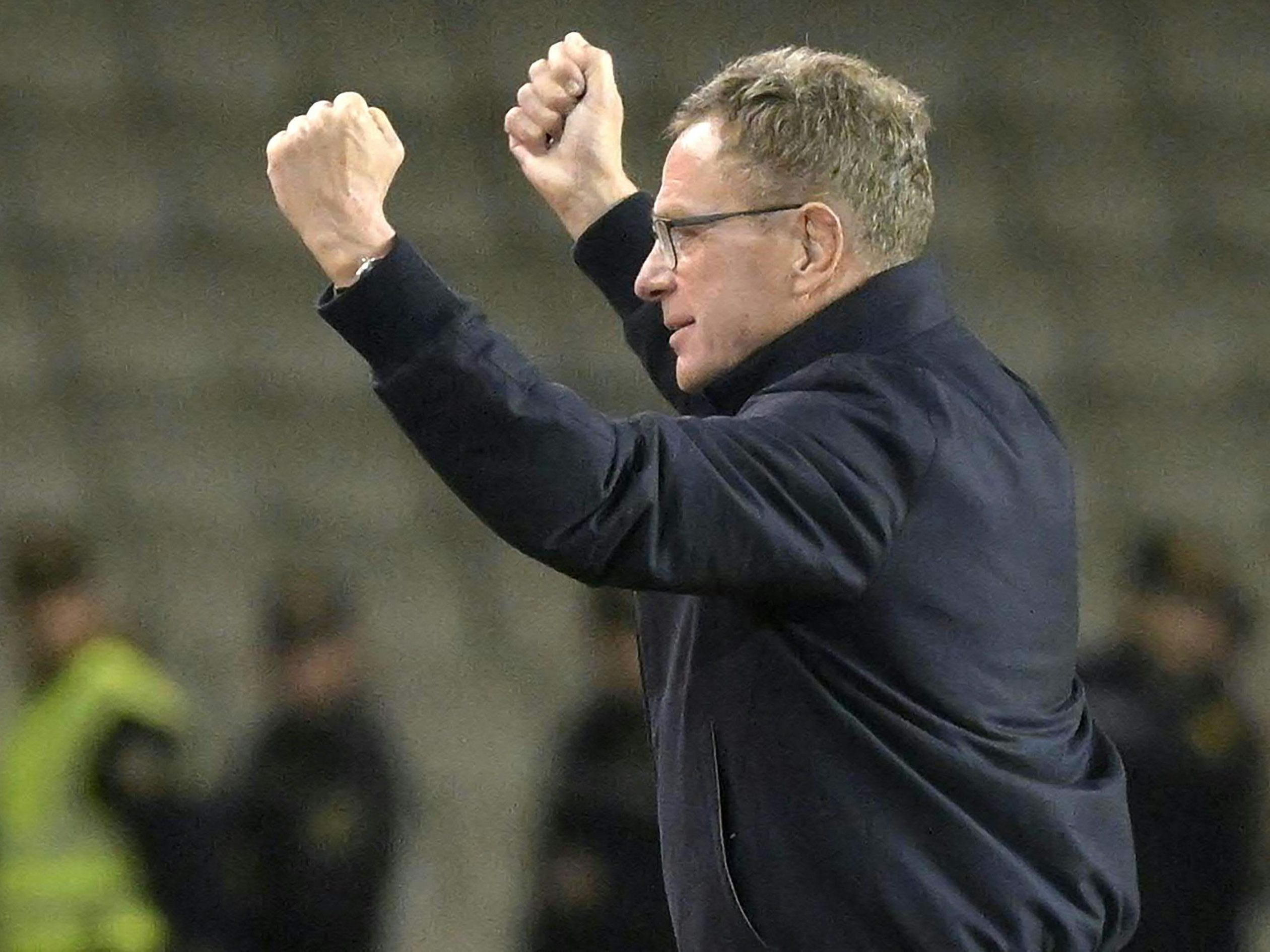 ÖFB-Teamchef Rangnick jubelte in Baku über den 1:0-Sieg.