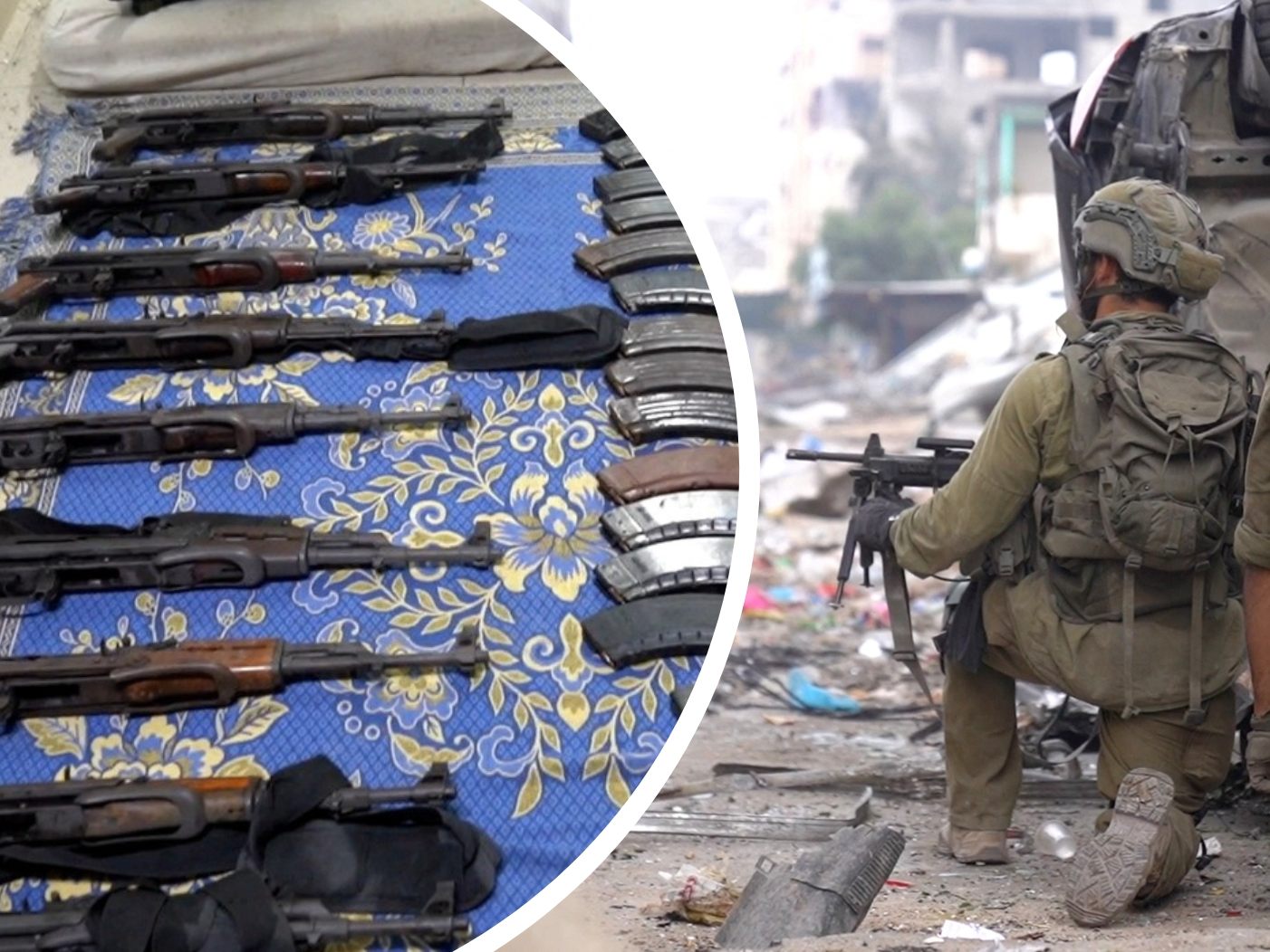 Israels Armee behauptet Hamas-Waffen im Al-Shifa-Spital sichergestellt zu haben (kleines Bild), das Gesundheitsministerium in Gaza stellt die Angaben in Abrede.