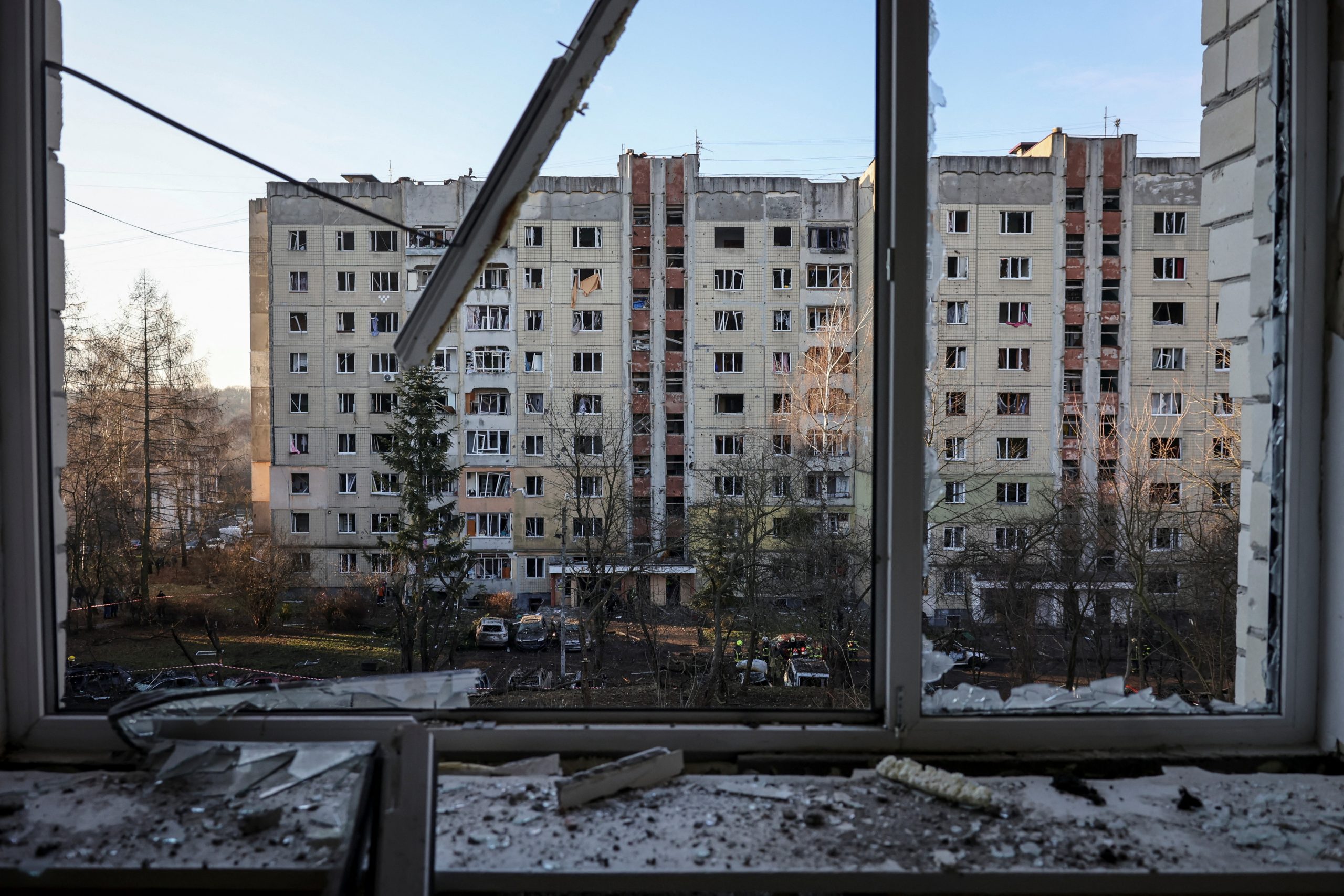 Zerstörte Gebäude in Lviv.