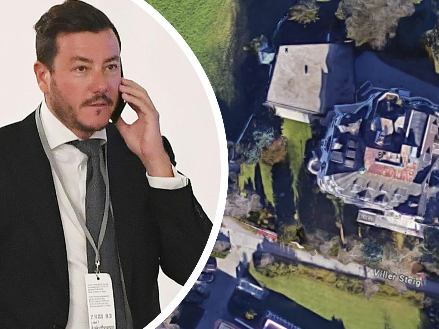Benkos Luxus-Villa steht auf dem Areal des ehemaligen Schlosshotel Igls (Satellitenbild rechts), Bilder des Anwesens gibt es kaum.