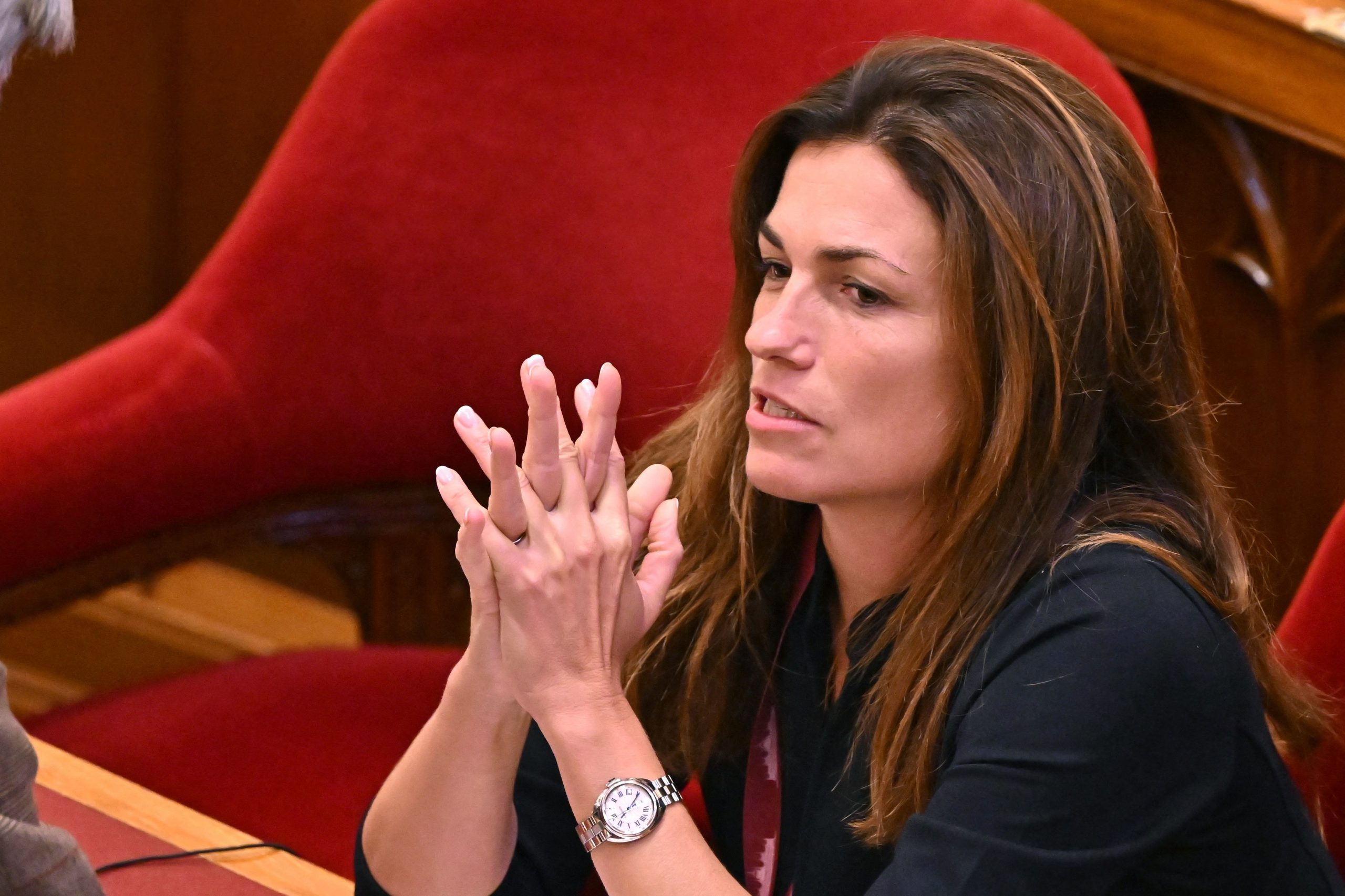 Die ungarische Justizministerin Judit Varga ist vor der Abstimmung der Vertreter des ungarischen Parlaments am 4. Oktober 2022 im Hauptsaal des Parlamentsgebäudes in Budapest zu sehen.